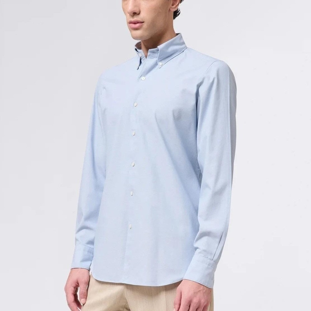 Finamore Napoli Button Down Dress Shirt Men 15.5/39 Light Blue 100% Cotton Italy